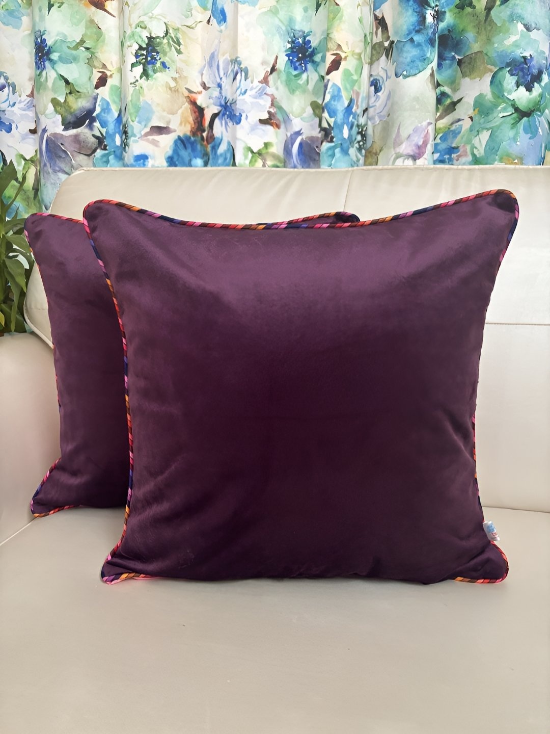 

TARA- Sparkling Homes Purple & Pink Set of 2 Velvet Square Cushion Covers