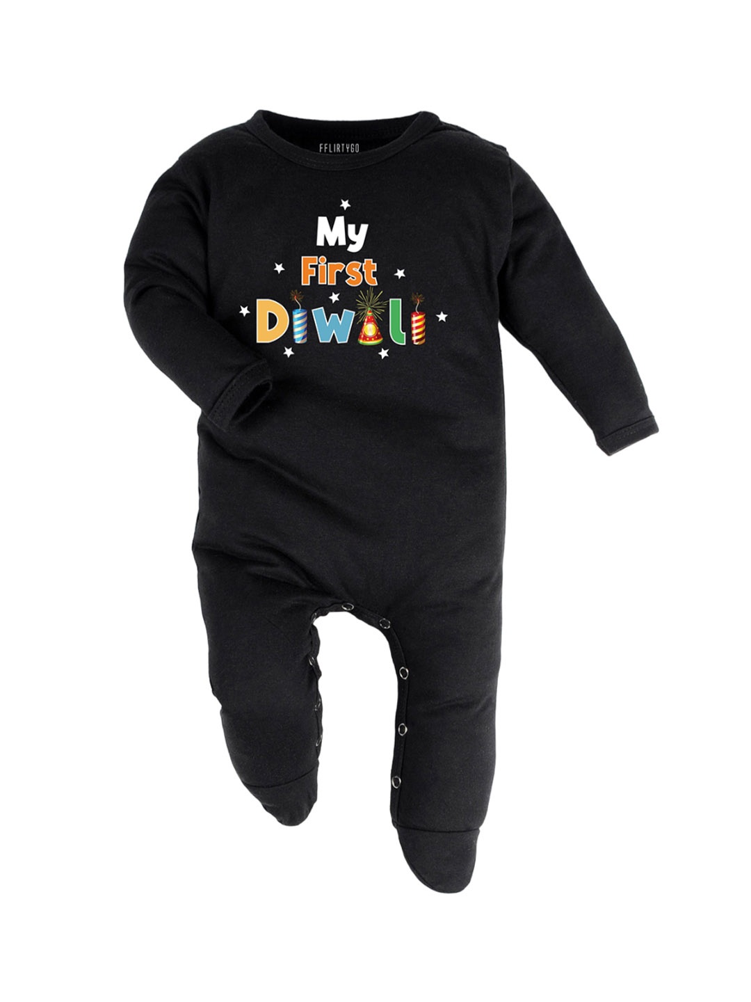 

FFLIRTYGO Kids Cotton Printed Sleepsuit, Black