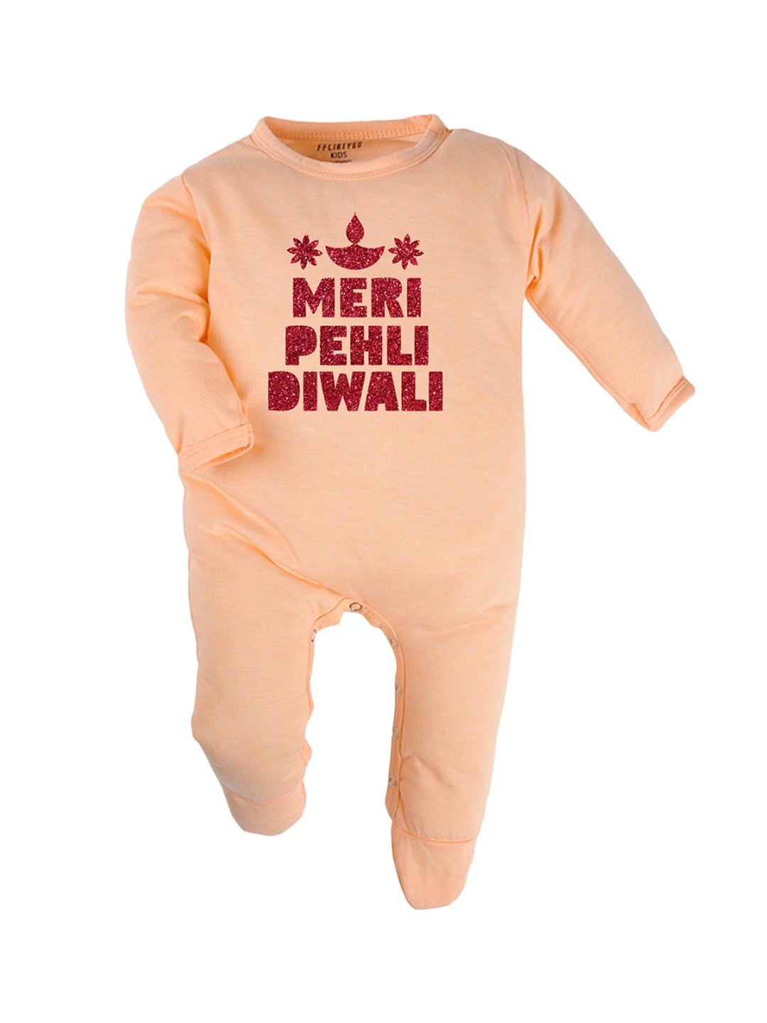 

FFLIRTYGO Infants Printed Cotton Sleepsuit, Peach