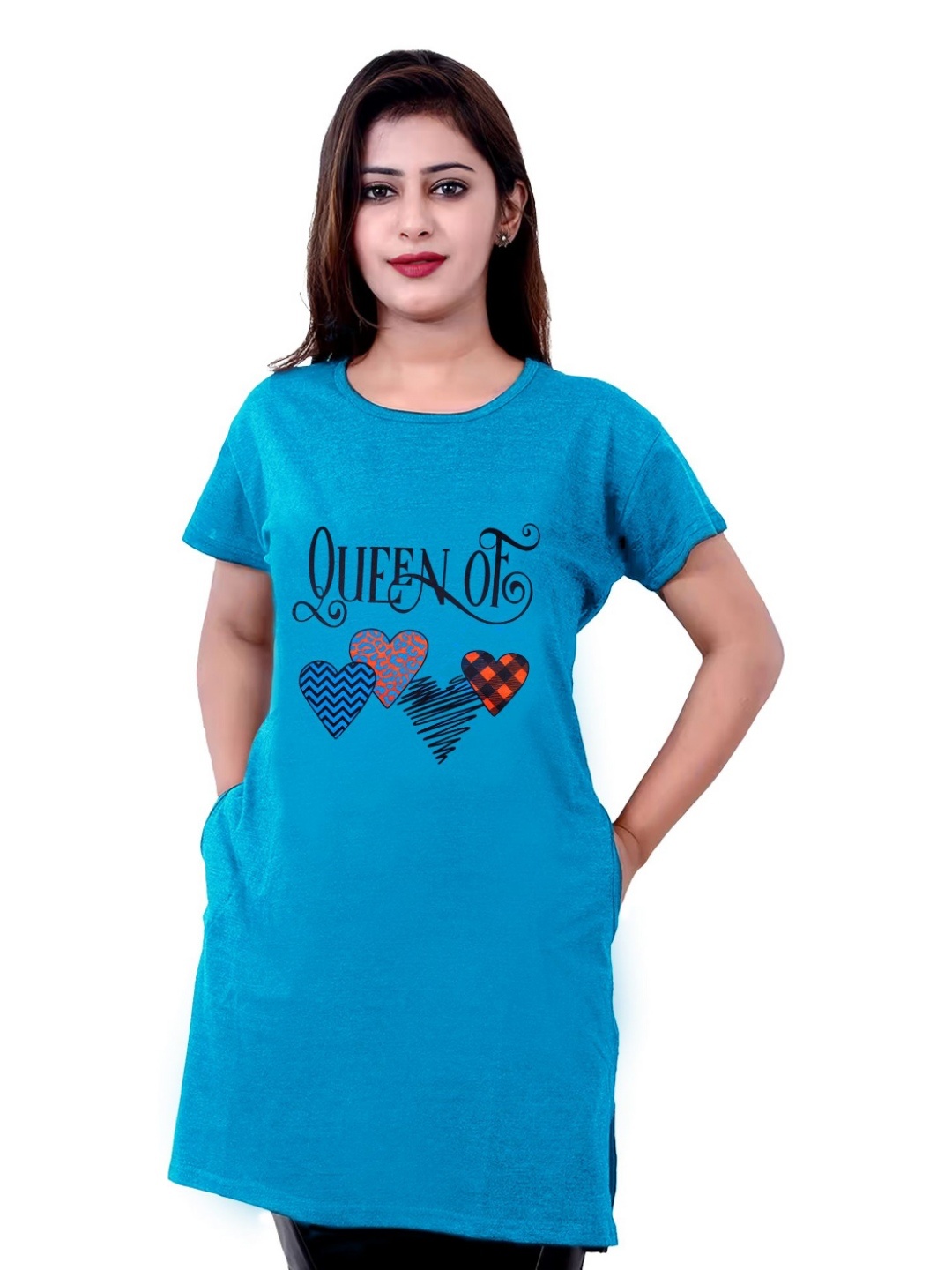 

CoolTees4U Women Printed Extended Sleeves T-shirt, Blue
