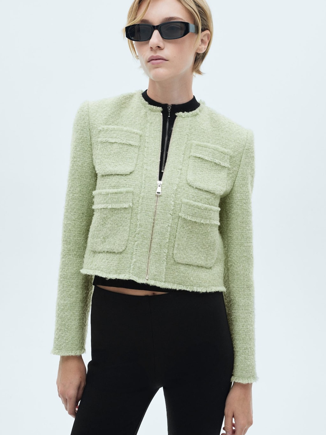 

MANGO Tweed Tailored Blazer, Green