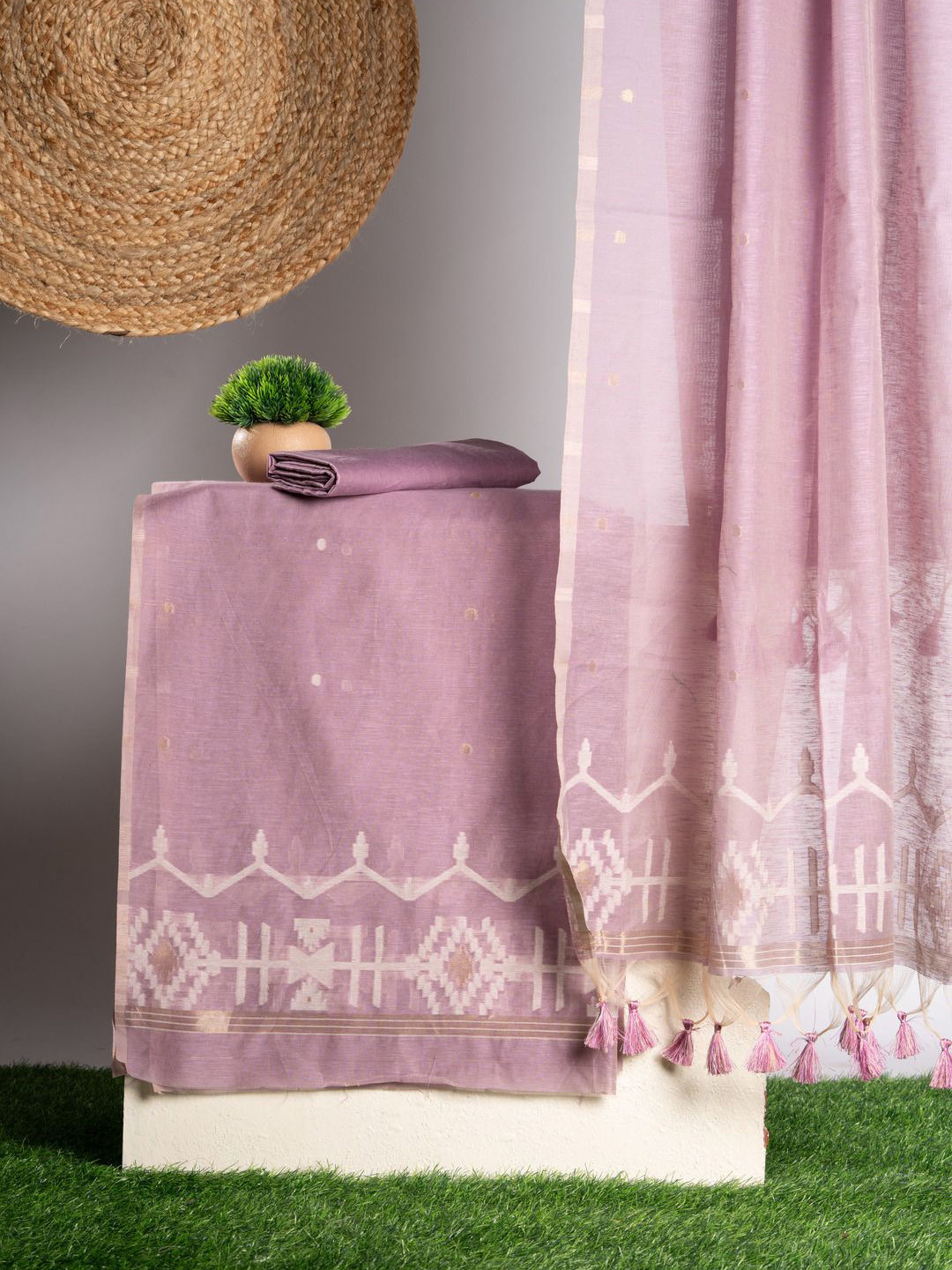 

ISHIKA FAB Geometric Woven Design Pure Cotton Unstitched Dress Material, Lavender