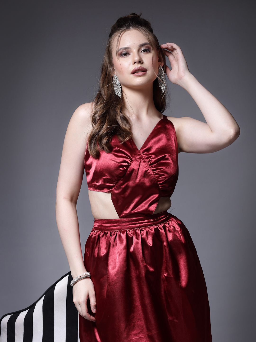 

BEING NAUGHTY Women V-Neck Fit & Flare Dress, Maroon