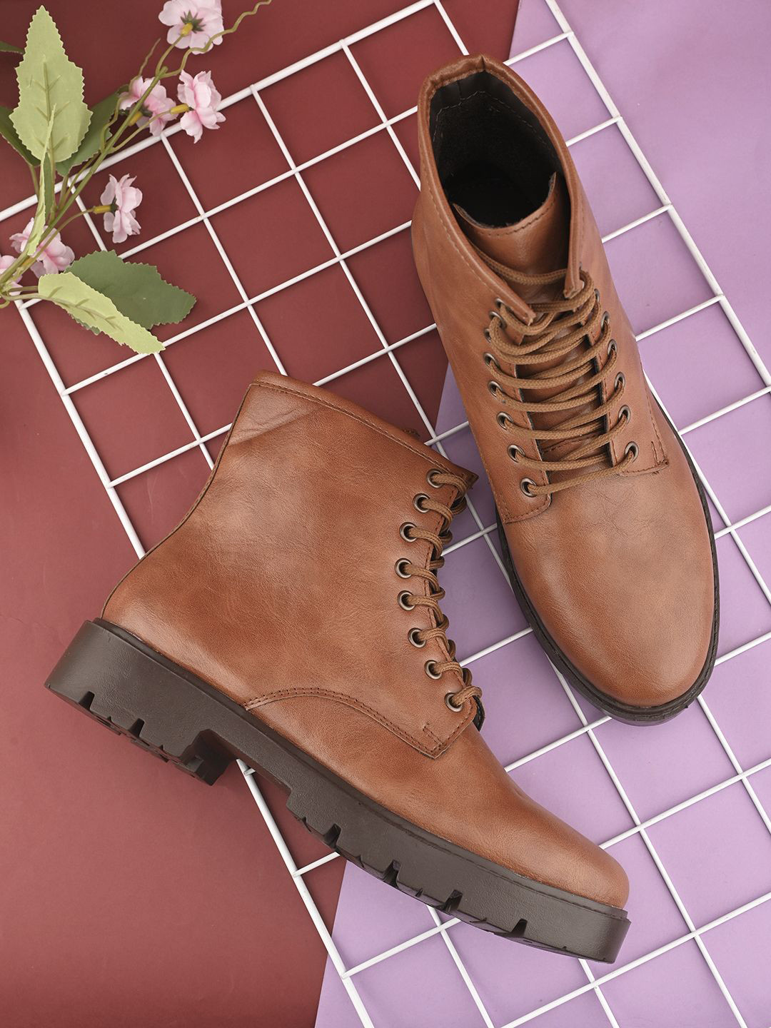 

The Roadster Lifestyle Co Women Faux Leather Lace Up Boots, Tan