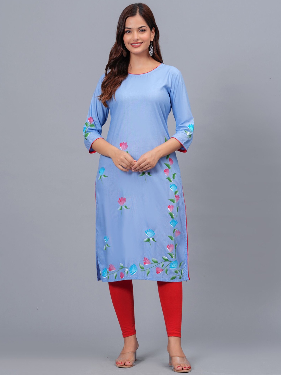 

Bachuu Floral Printed Straight Kurta, Blue