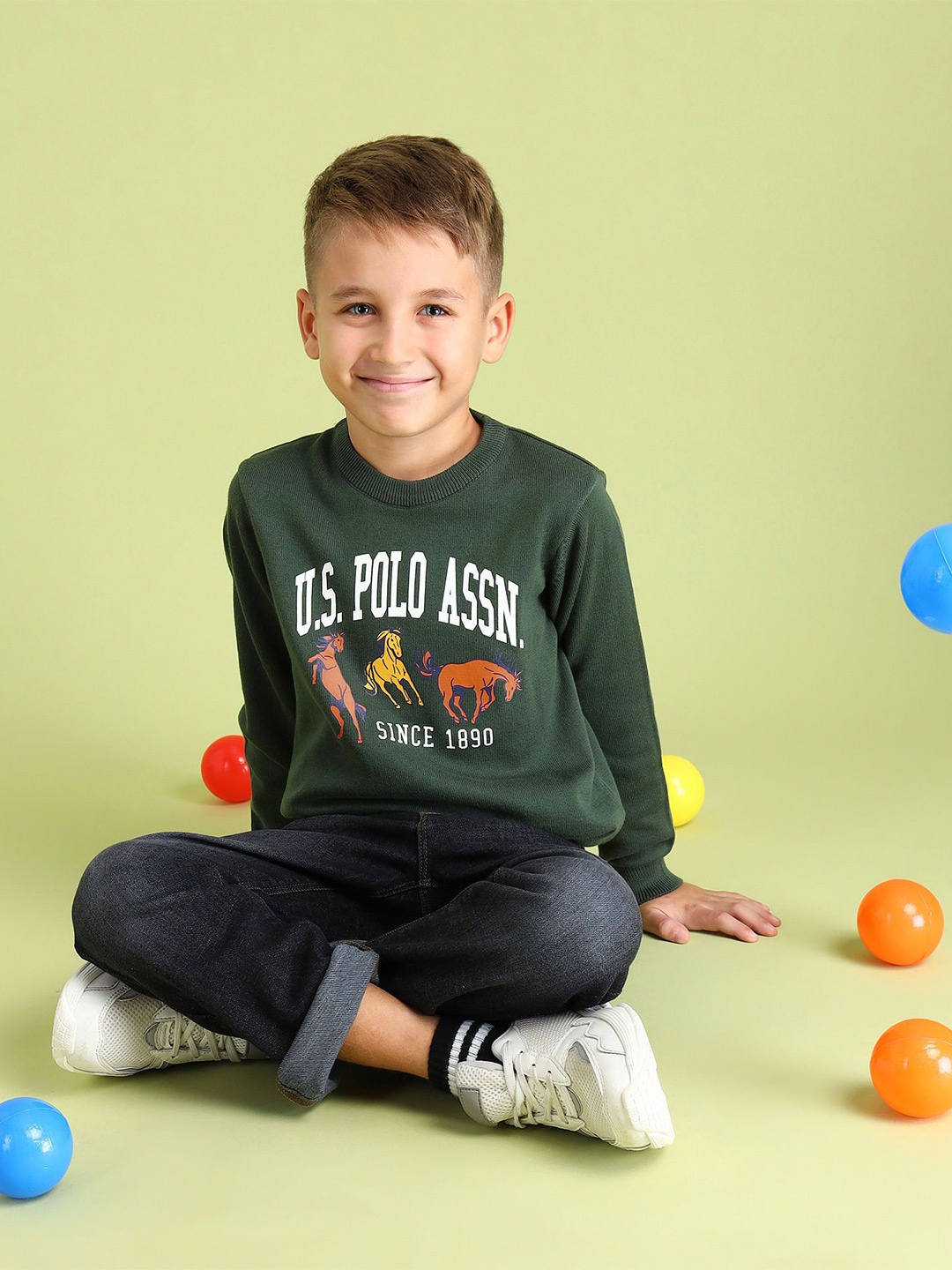 

U.S. Polo Assn. Kids Boys Printed Pullover, Green