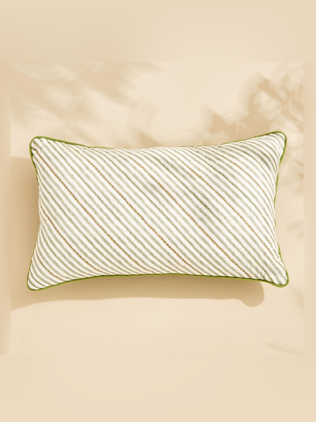 

Home Centre Green & White Striped Rectangle Cotton Filled Cushion