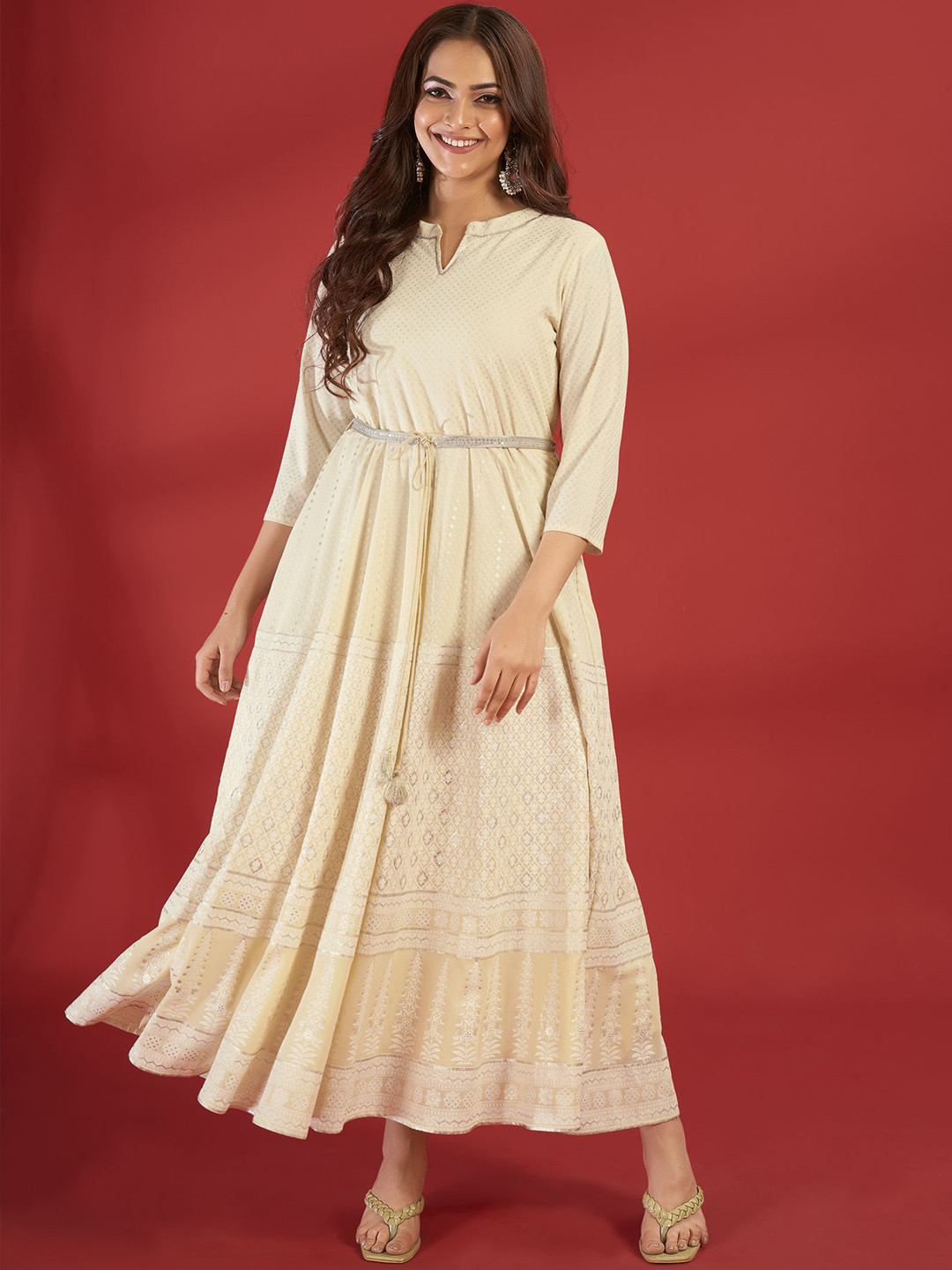 

Laxmipati Printed Gown Ethnic Dresses, Yellow