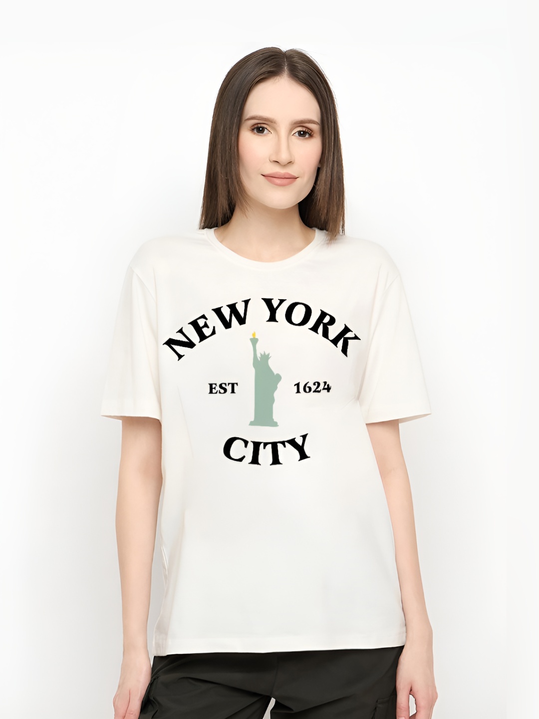

Mast & Harbour Women Typography Printed Round Neck Pure Cotton T-shirt, Blue