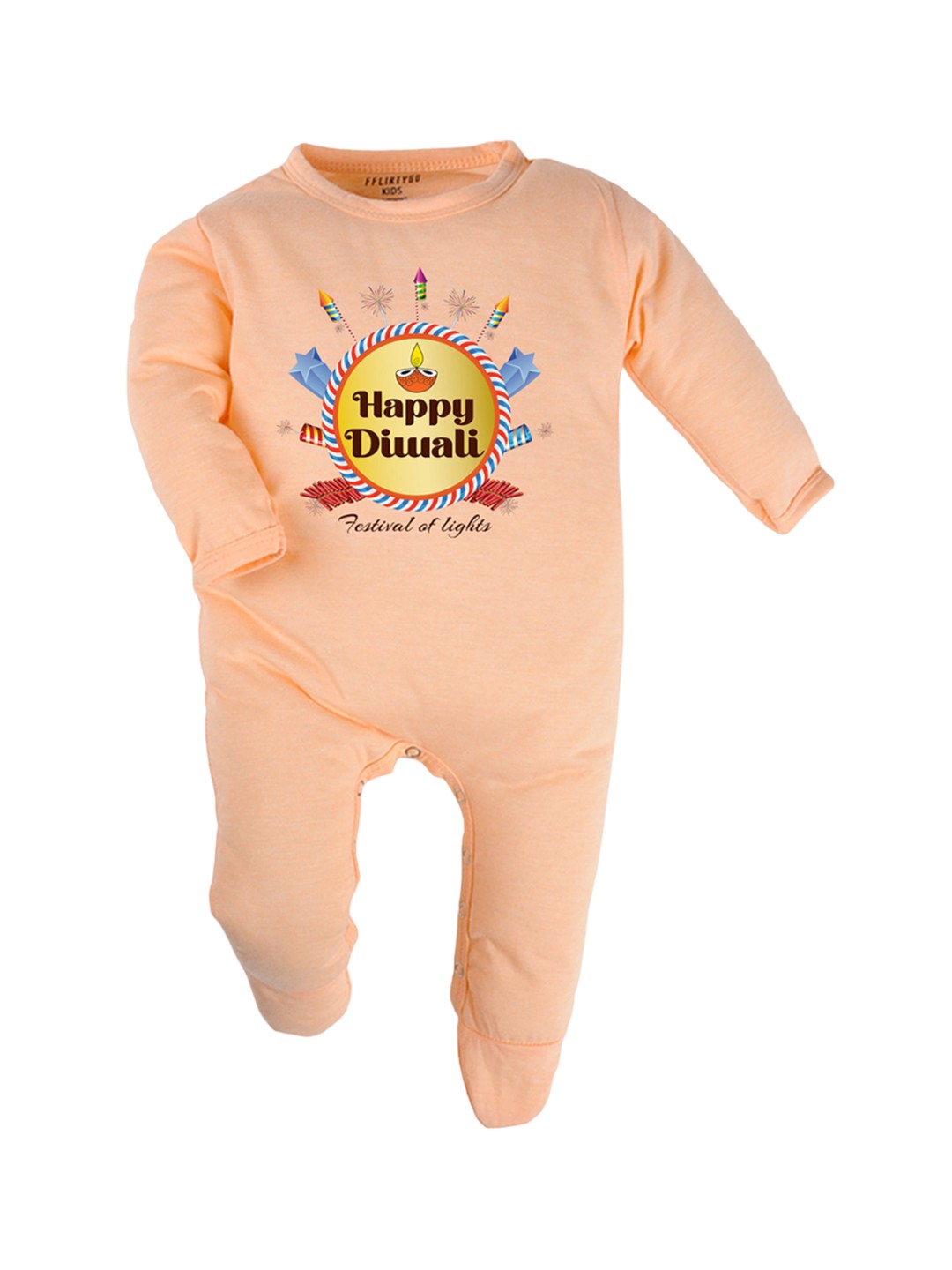 

FFLIRTYGO Kids Printed Cotton Sleepsuit, Peach