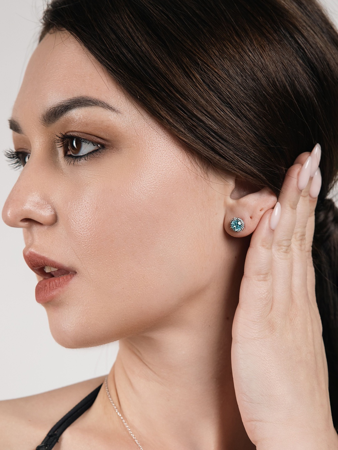 

VELVET IMPERIAL Silver-Plated Contemporary Stainless Steel Stone Studded Studs