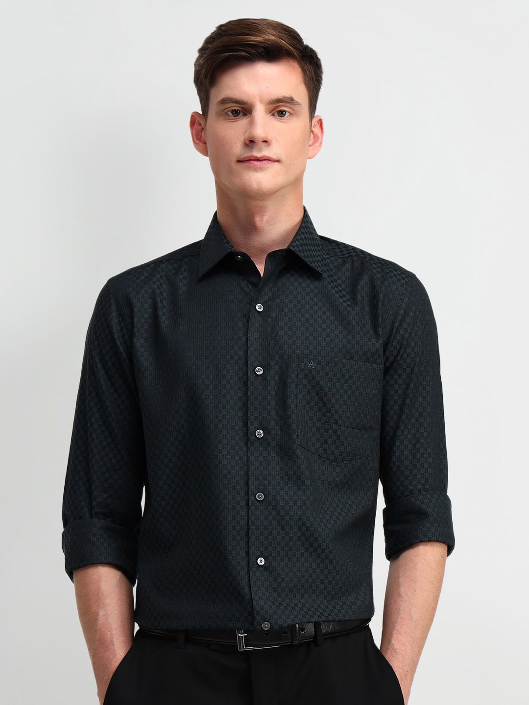 

Arrow Men Classic Spread Collar Micro Ditsy Printed Cotton Formal Shirt, Green