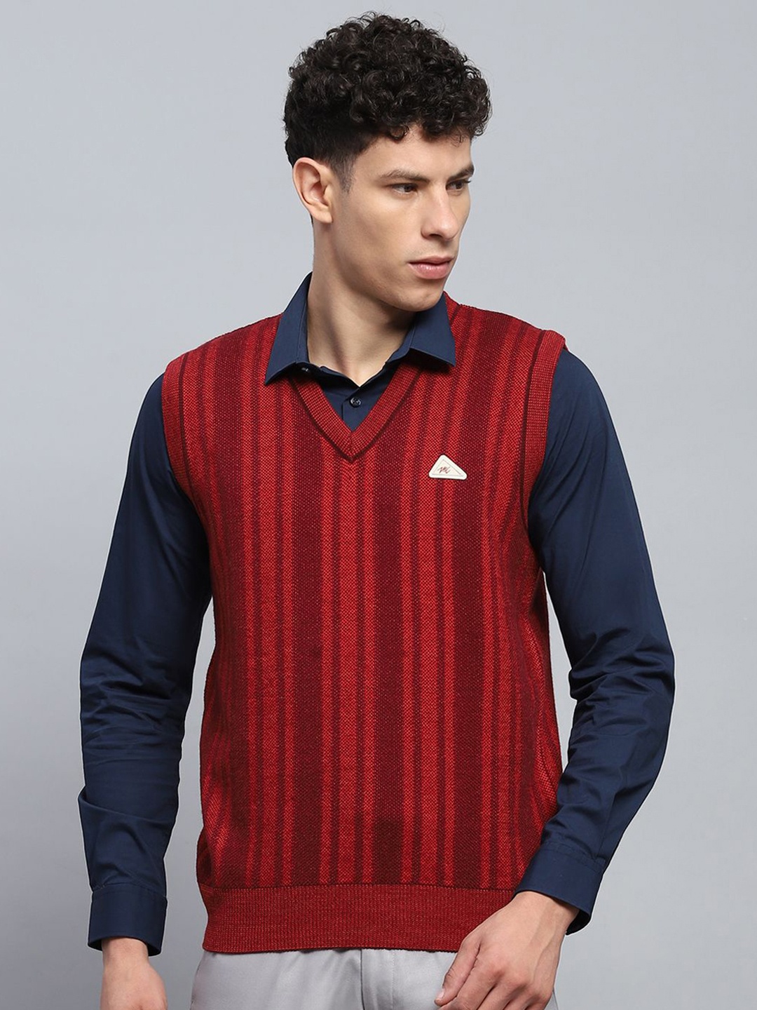 

Monte Carlo Men Striped Woollen Pullover, Maroon