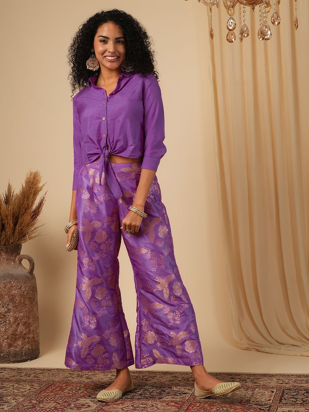 

Globus Shirt Collar Woven Design Shirt With Trouser, Purple