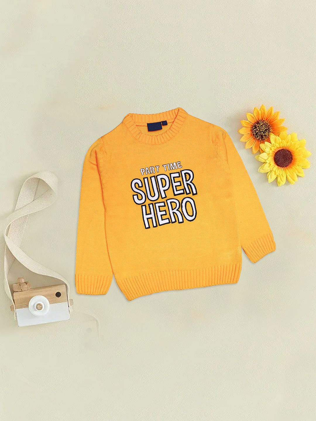 

CHKOKKO Boys Typography Printed Woollen Pullover, Yellow