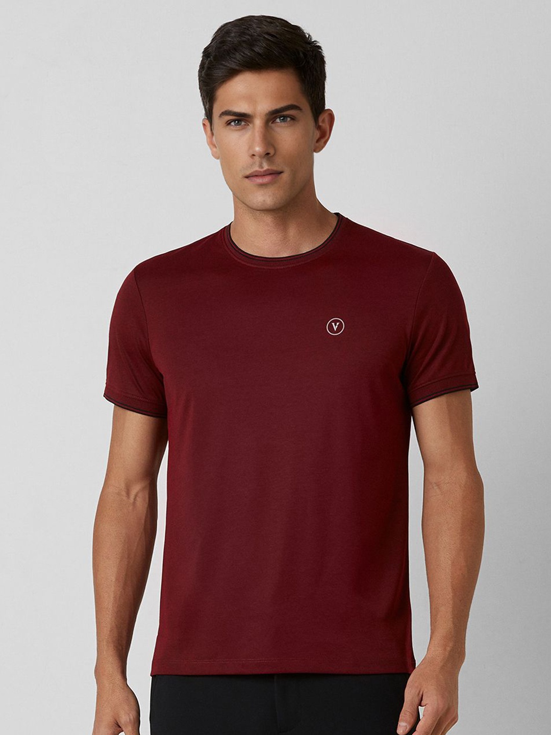 

Van Heusen Flex Men Solid Round Neck Cotton Slim Fit T-shirt, Maroon