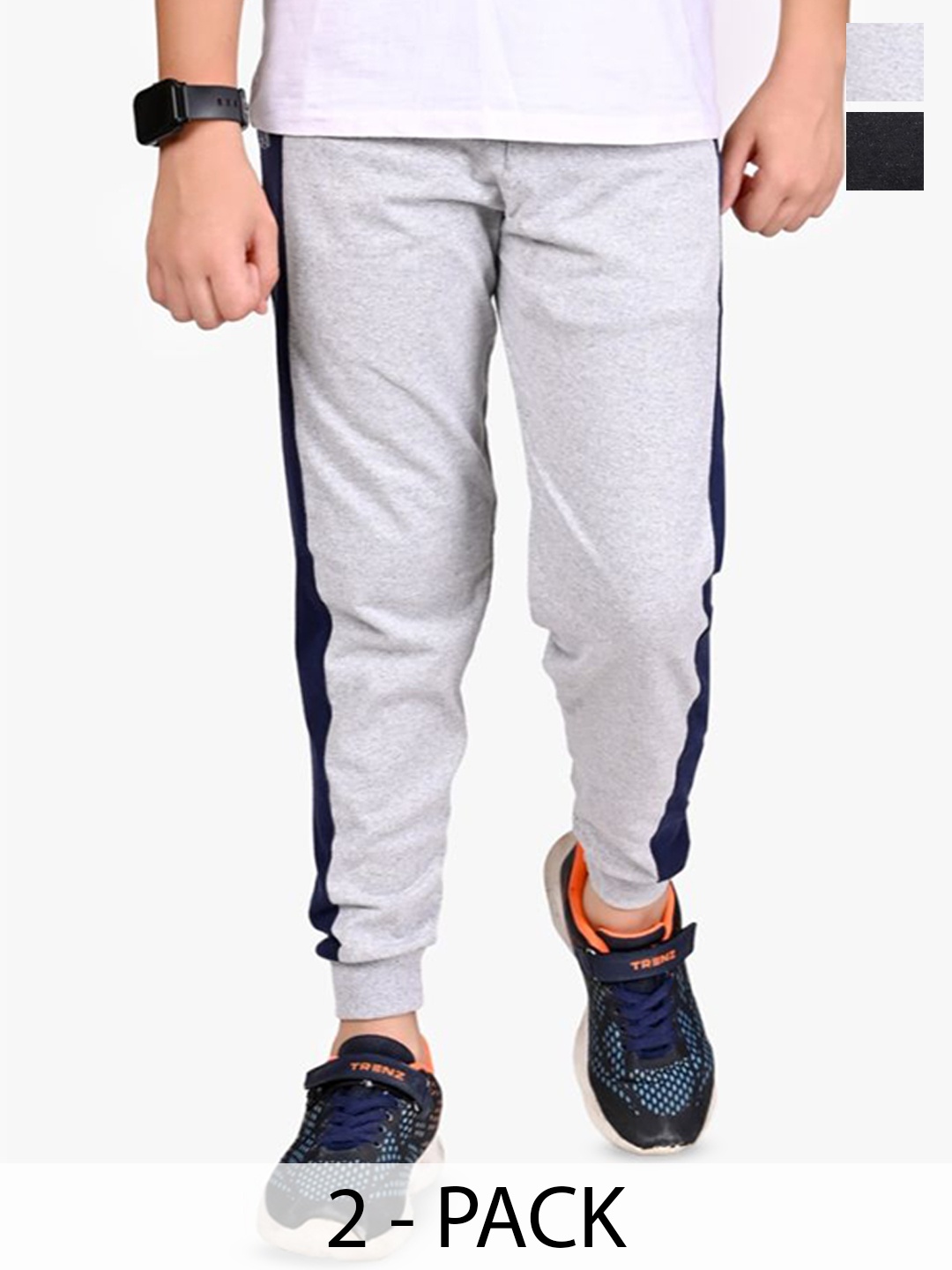 

BAESD Boys Pack Of 2 Cotton Joggers, Grey melange