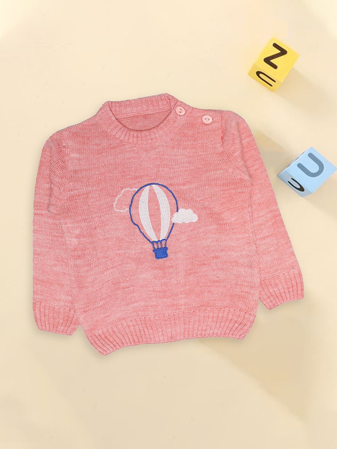 

CHKOKKO Girls Quirky Printed Woollen Pullover, Peach