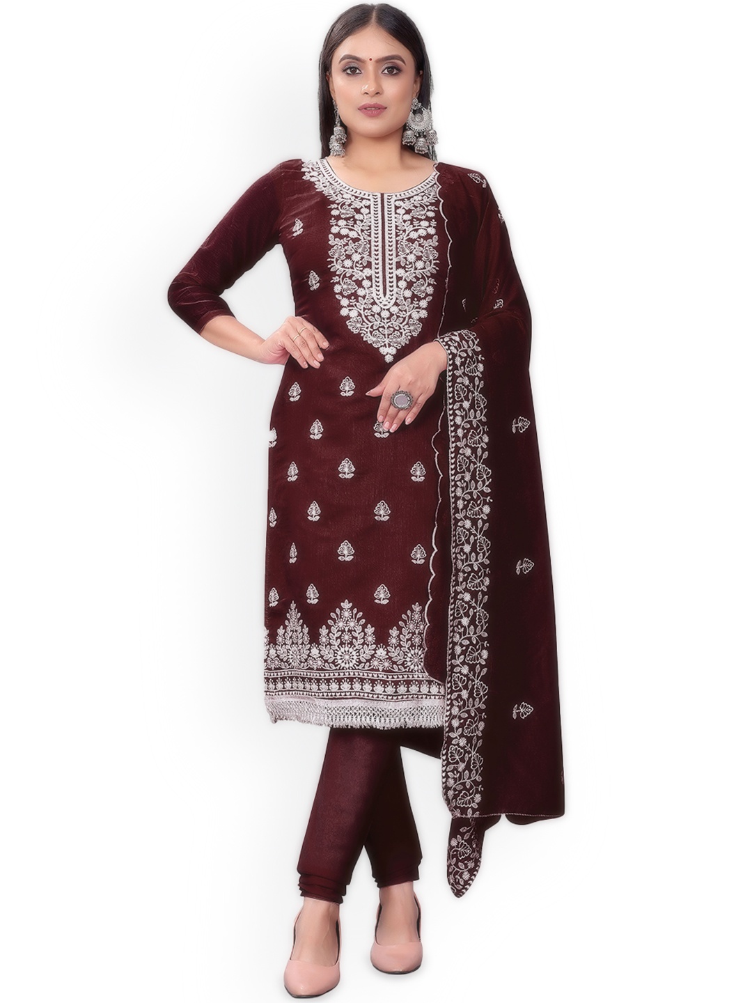 

Maroosh Floral Embroidered Unstitched Dress Material, Maroon