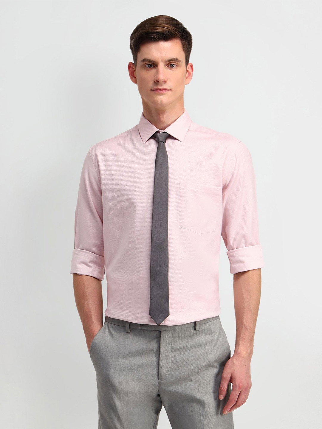 

Arrow Men Classic Spread Collar Textured Cotton Formal Shirt, Orange