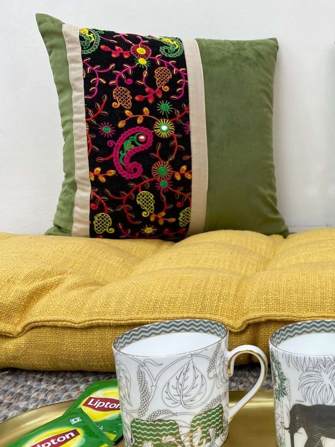 

Lyve Green Ethnic Motifs Square Cushion Covers