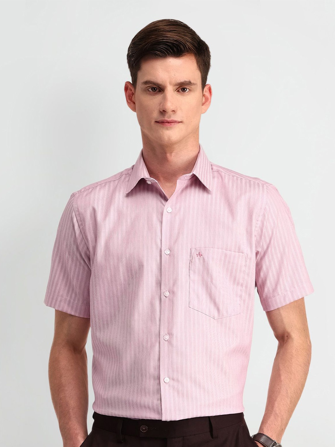 

Arrow Men Classic Spread Collar Vertical Striped Cotton Casual Shirt, Pink