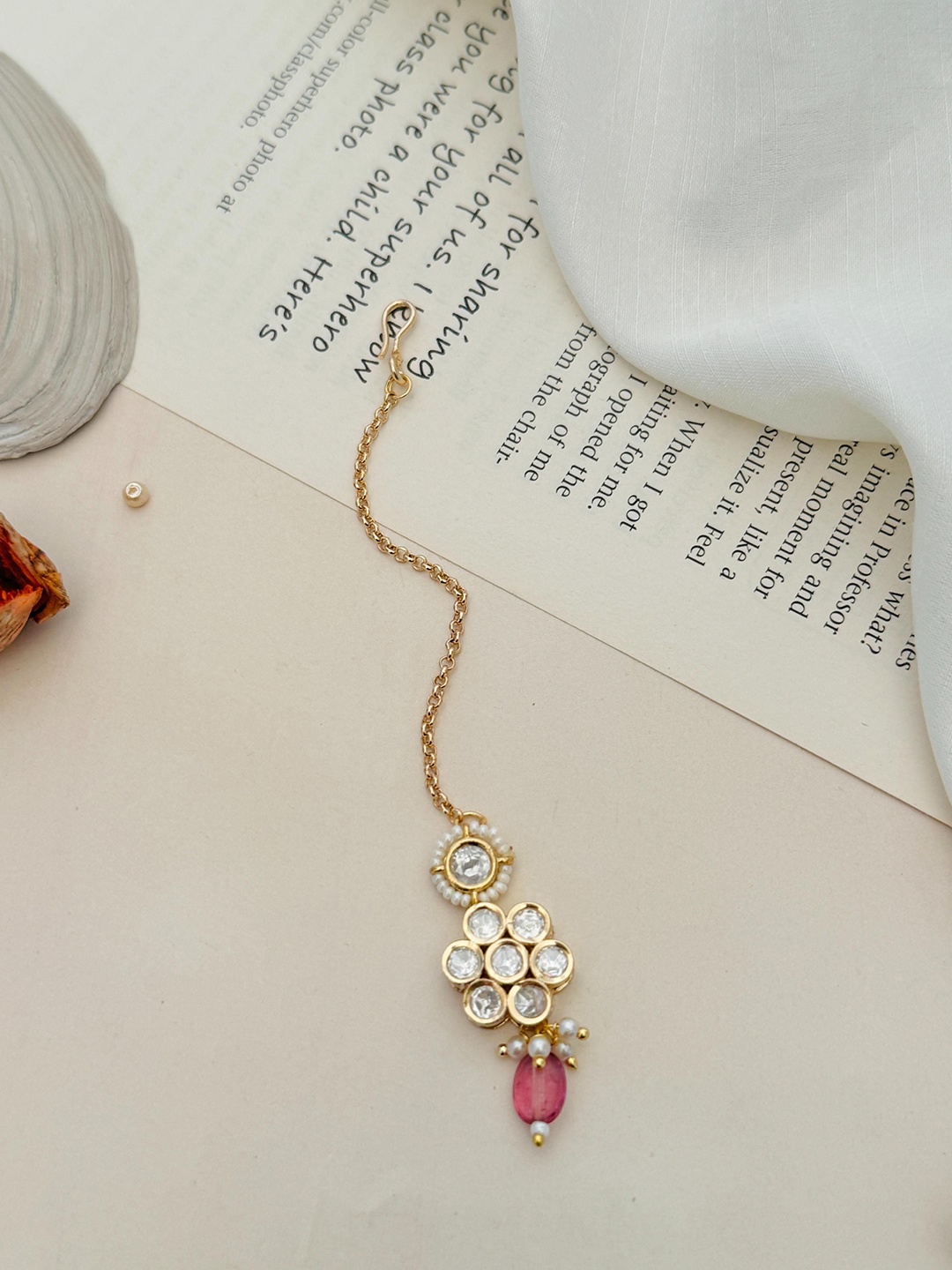 

ABDESIGNS Gold-Plated Kundan Studded and Beaded Temple Maang Tikka