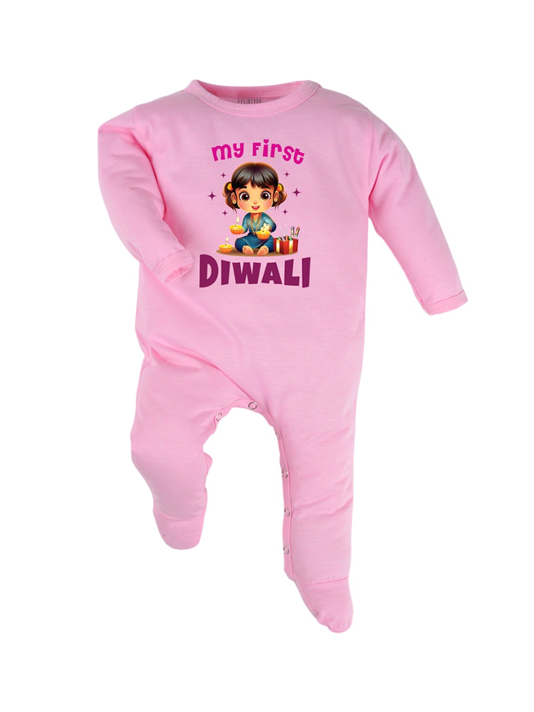 

FFLIRTYGO Infants Diwali Romper Printed Pure Cotton Baby Wear Sleepsuit, Pink