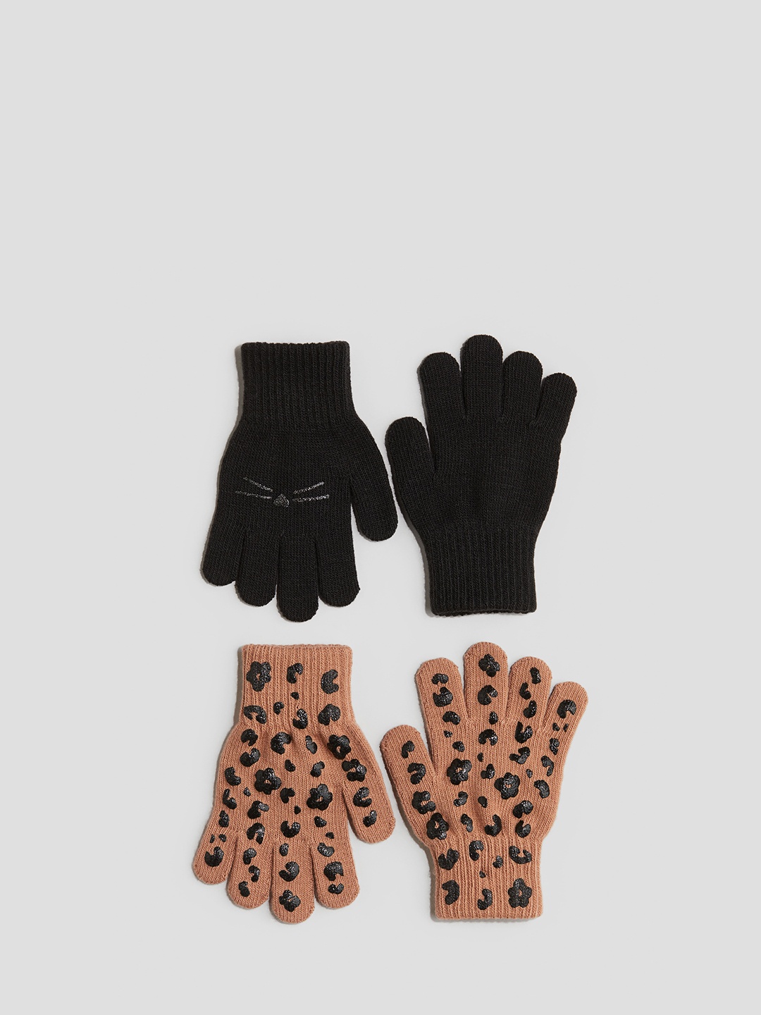 

H&M Girls 2-Pack Fine-Knit Gloves, Beige