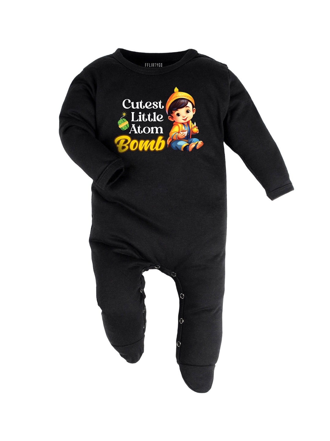 

FFLIRTYGO Infants Printed Pure Cotton Sleepsuit, Black