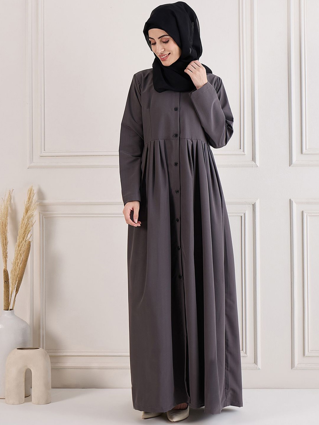 

NABIA Solid Abaya Burqa with scarf, Grey