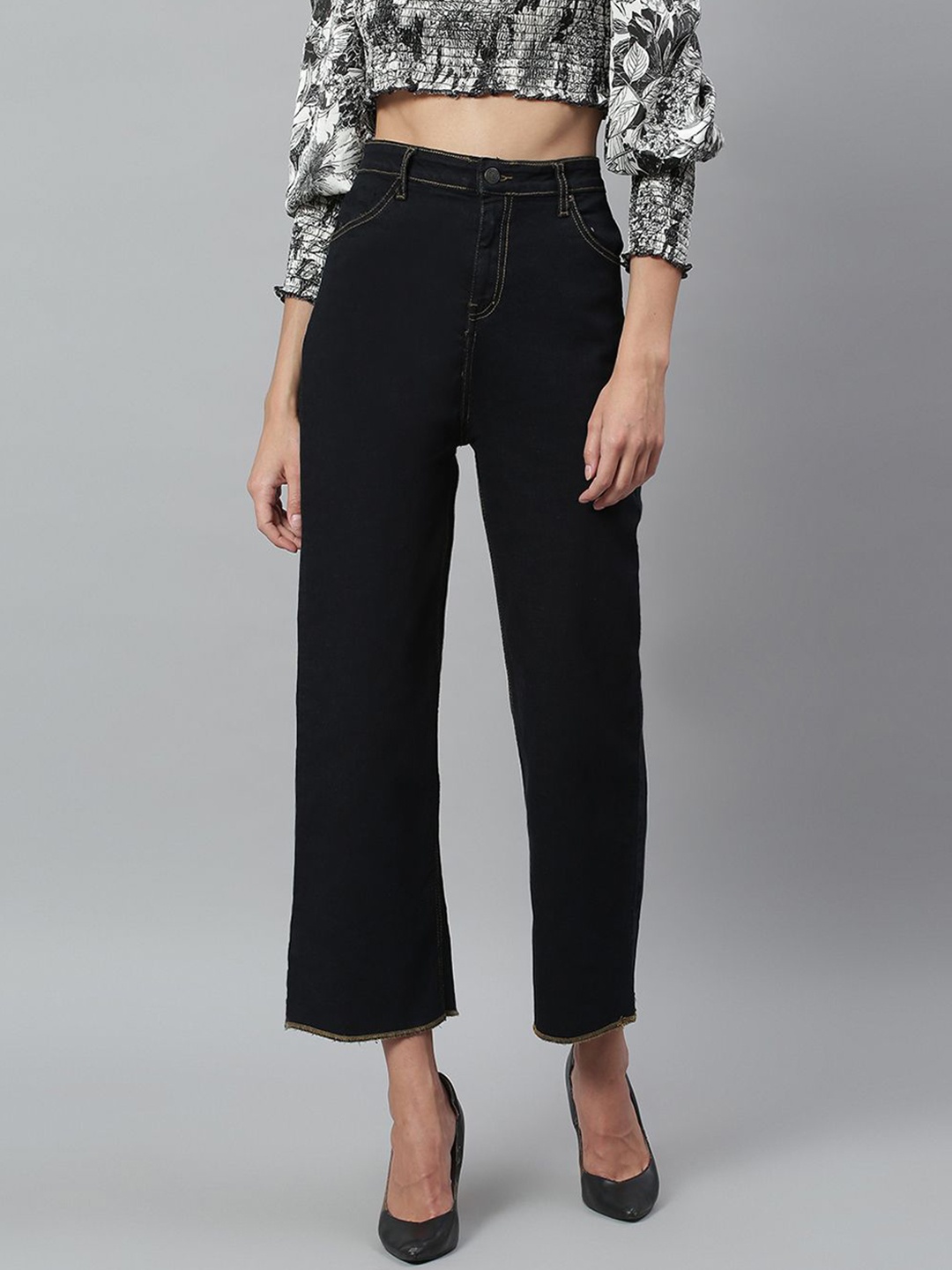 

Kotty Women Jean Straight Fit High-Rise Stretchable Jeans, Black