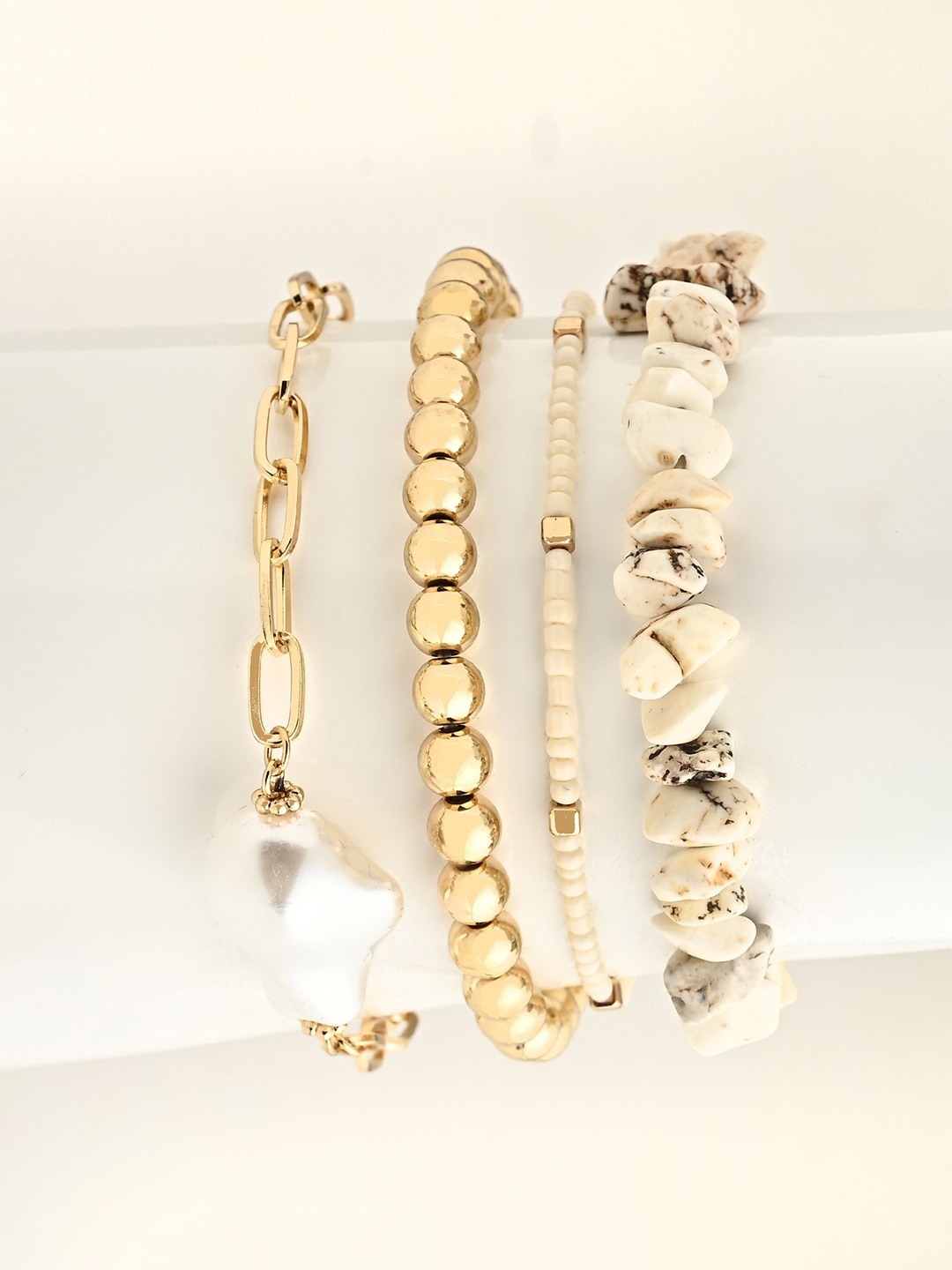 

Kazo Set of 4 Gold-Plated Charm Pearl Beaded Bracelet