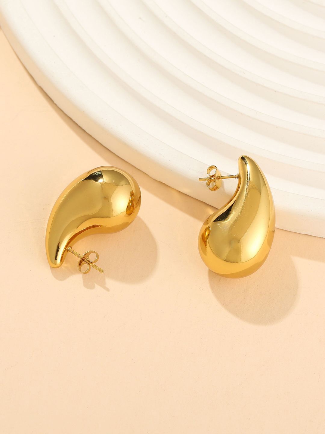 

styledose Gold-Plated Sterling Silver Teardrop Shaped Drop Earrings