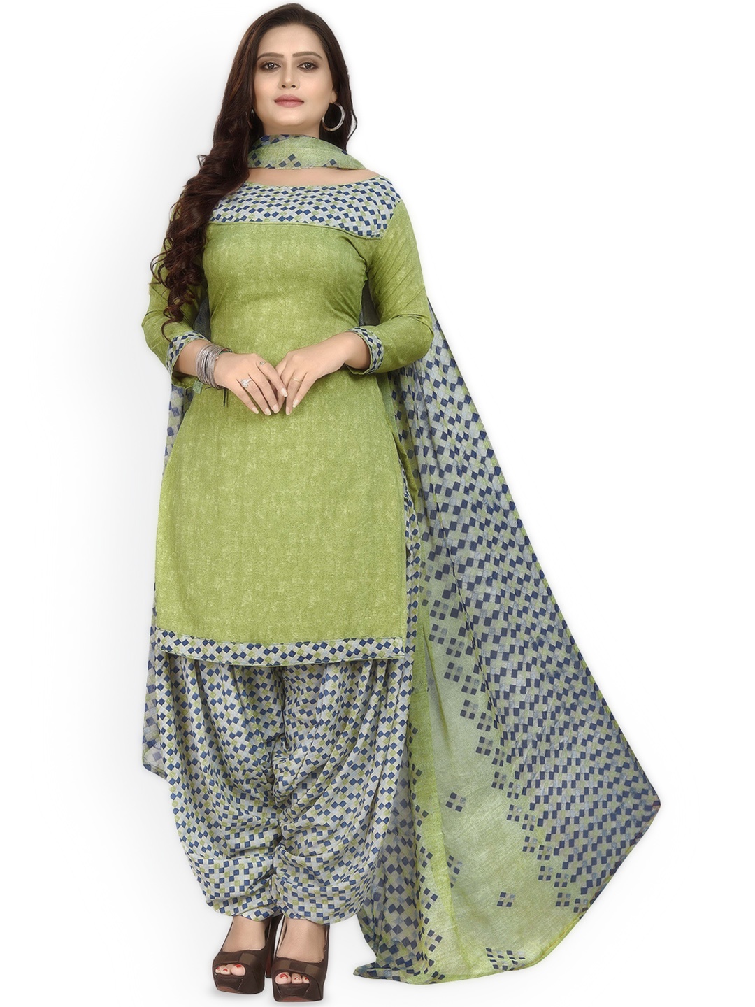 

Maroosh Printed Unstitched Dress Material, Green