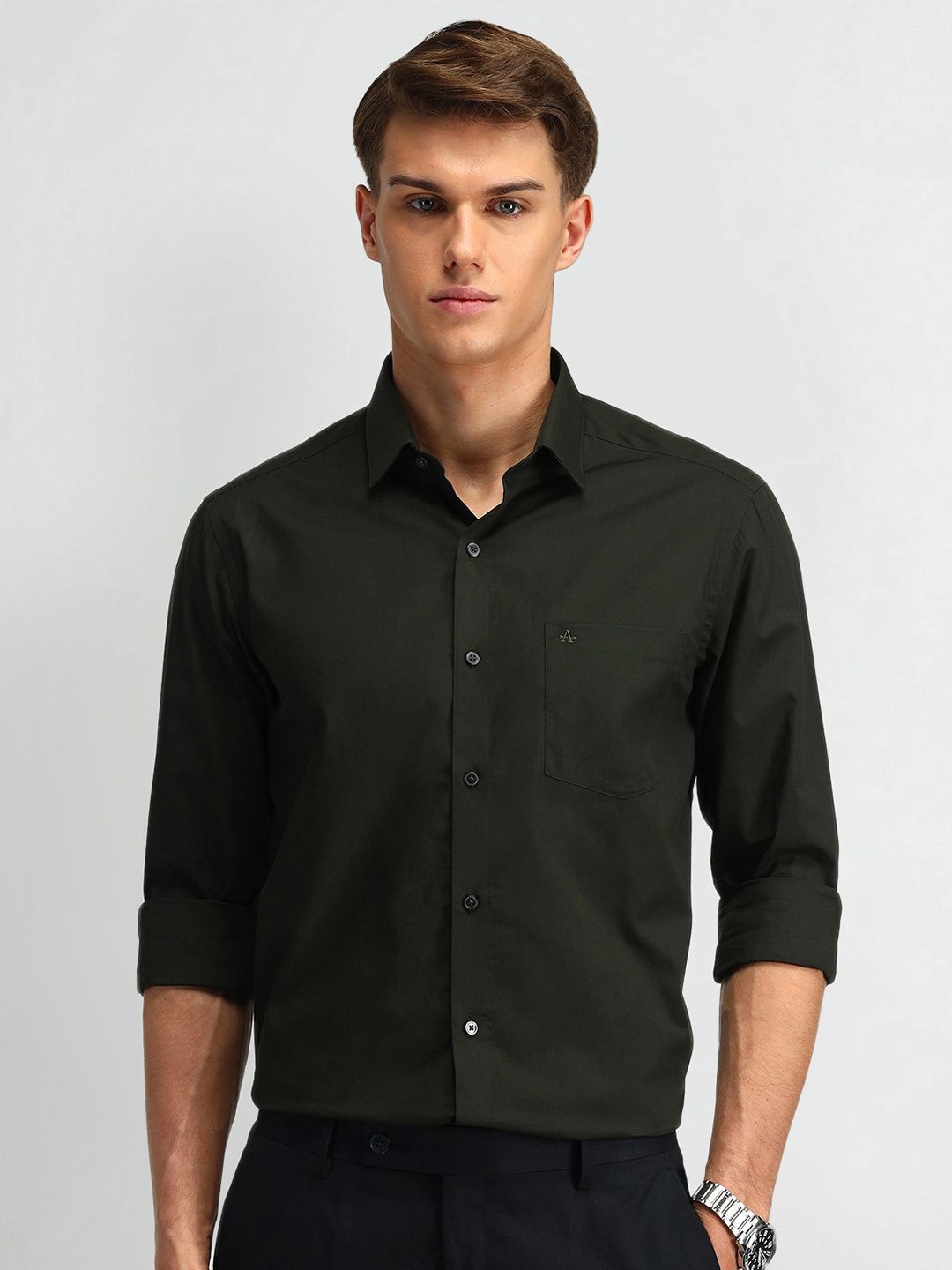 

Arrow Men Manhattan Spread Collar Solid Cotton Slim Fit Formal Shirt, Green
