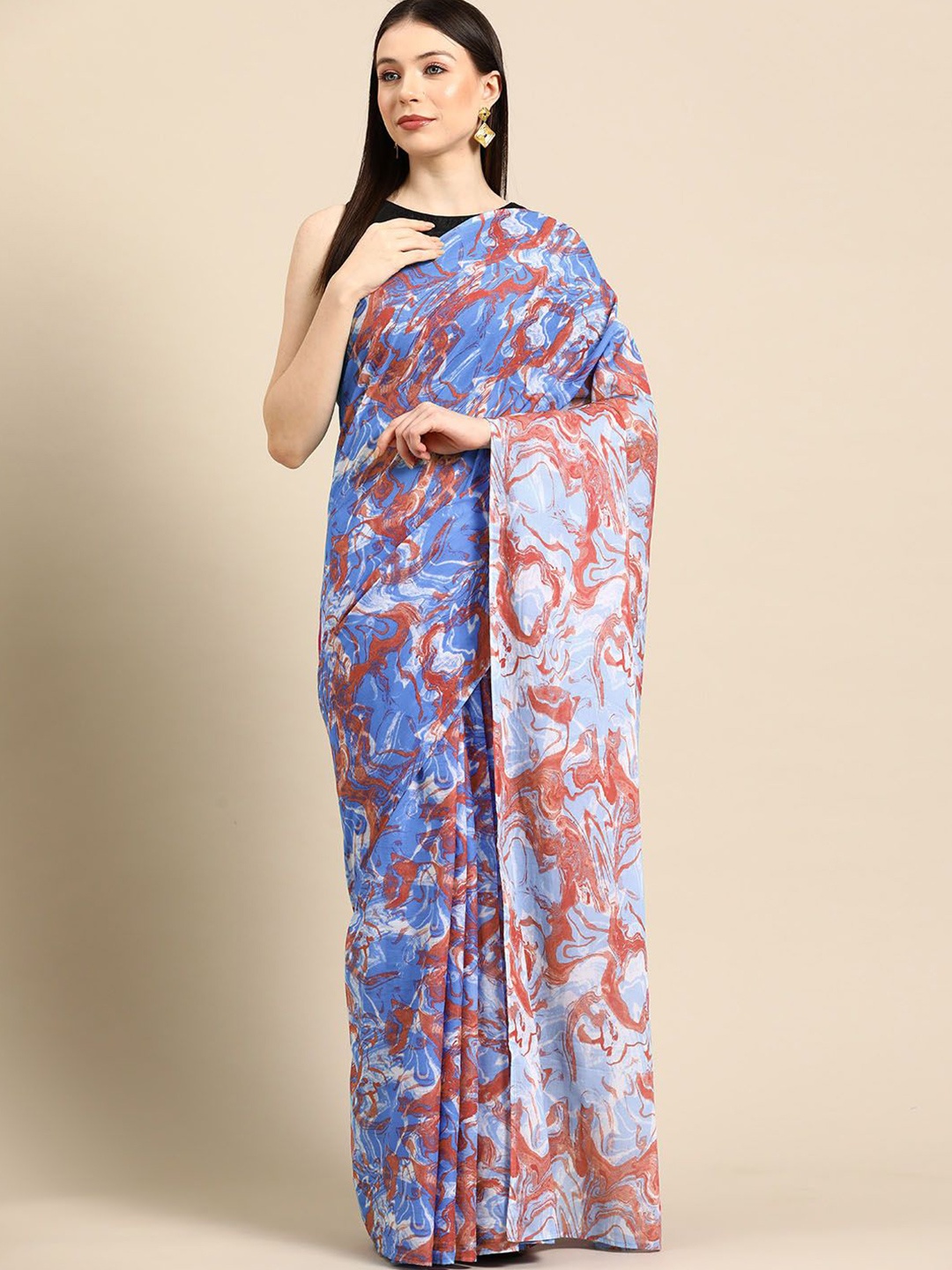 

BUTA BUTI Abstract Printed Pure Cotton Saree, Blue