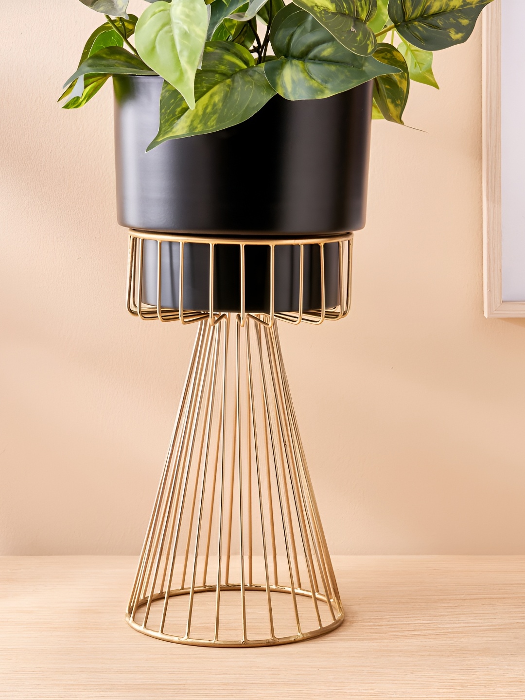 

Home Centre Gloria Black Metal Planter, Gold