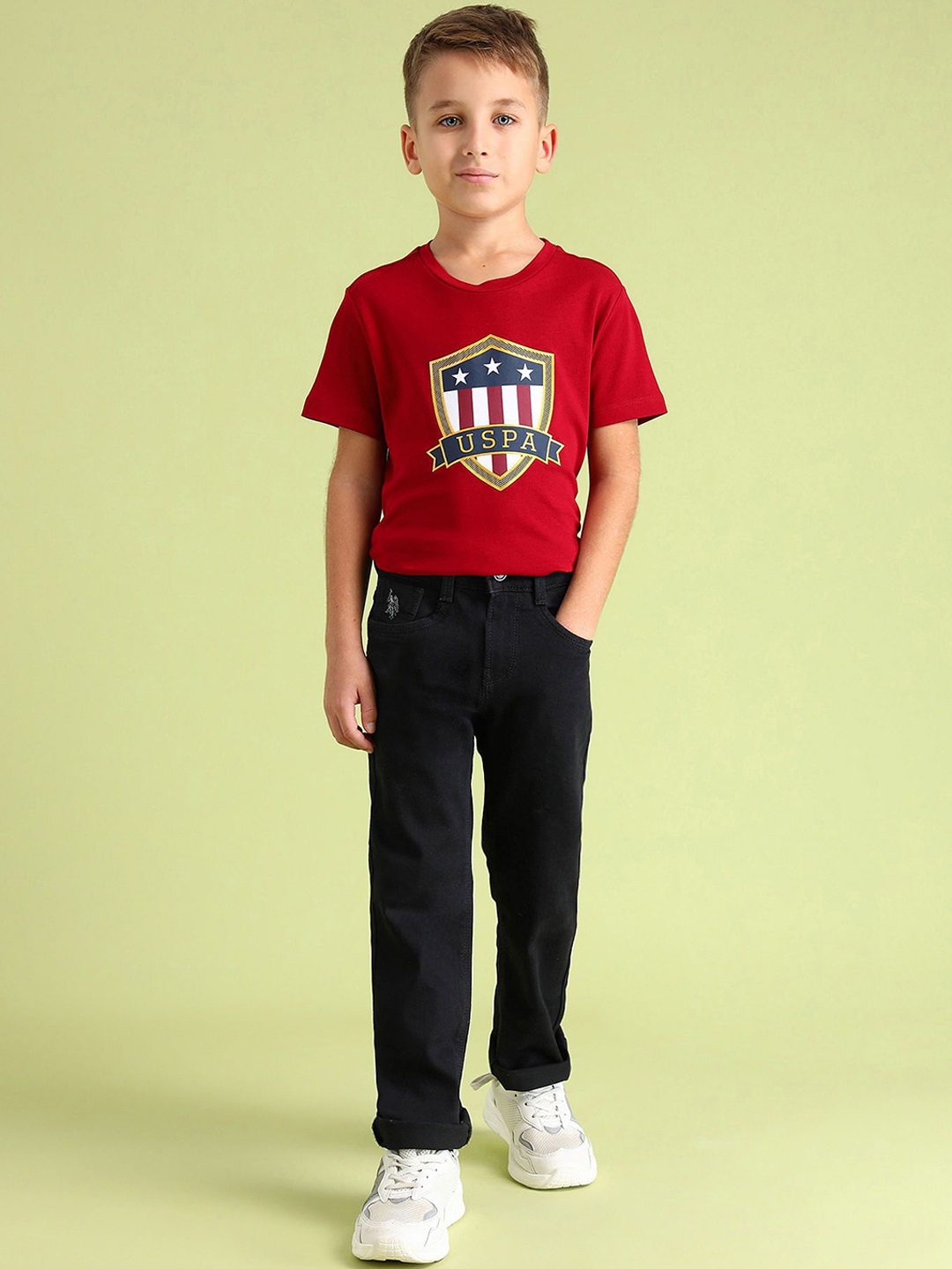 

U.S. Polo Assn. Kids Boys Cotton Regular Fit Mid-Rise Stretchable Jeans, Black