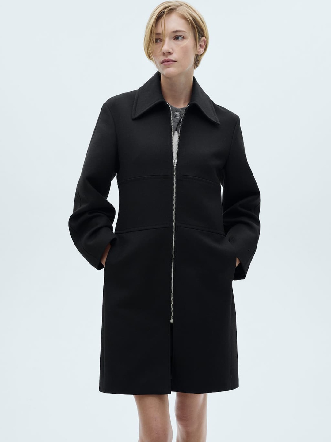 

MANGO Front-Open Overcoat, Black