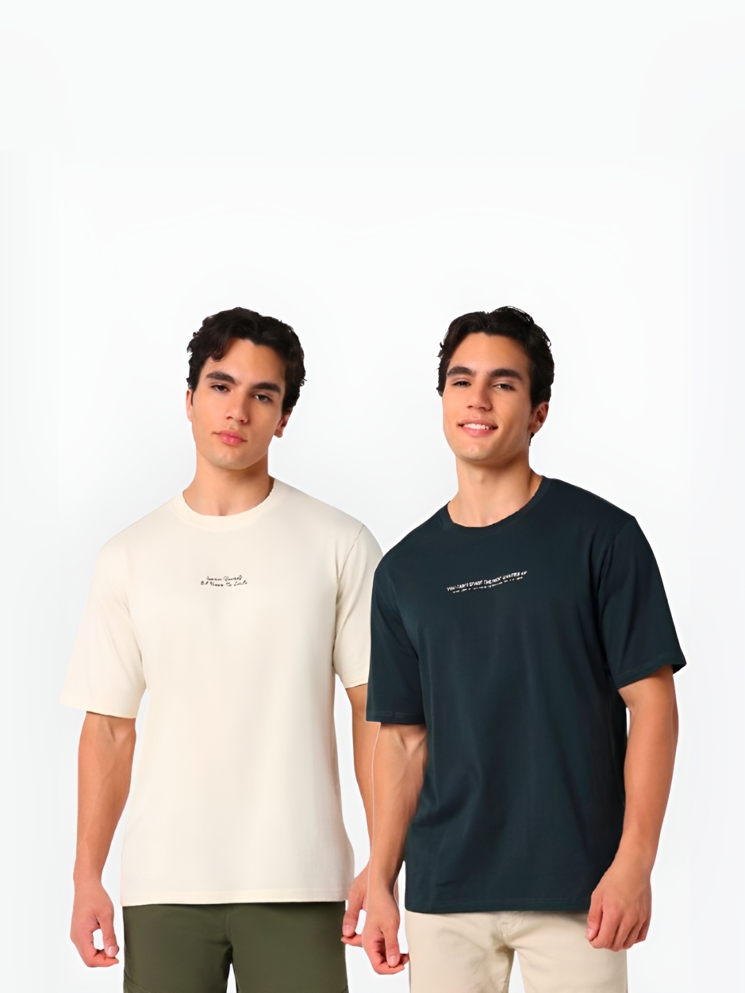 

R&B Men Pack Of 2 Typography Printed Round Neck Cotton T-shirts, White