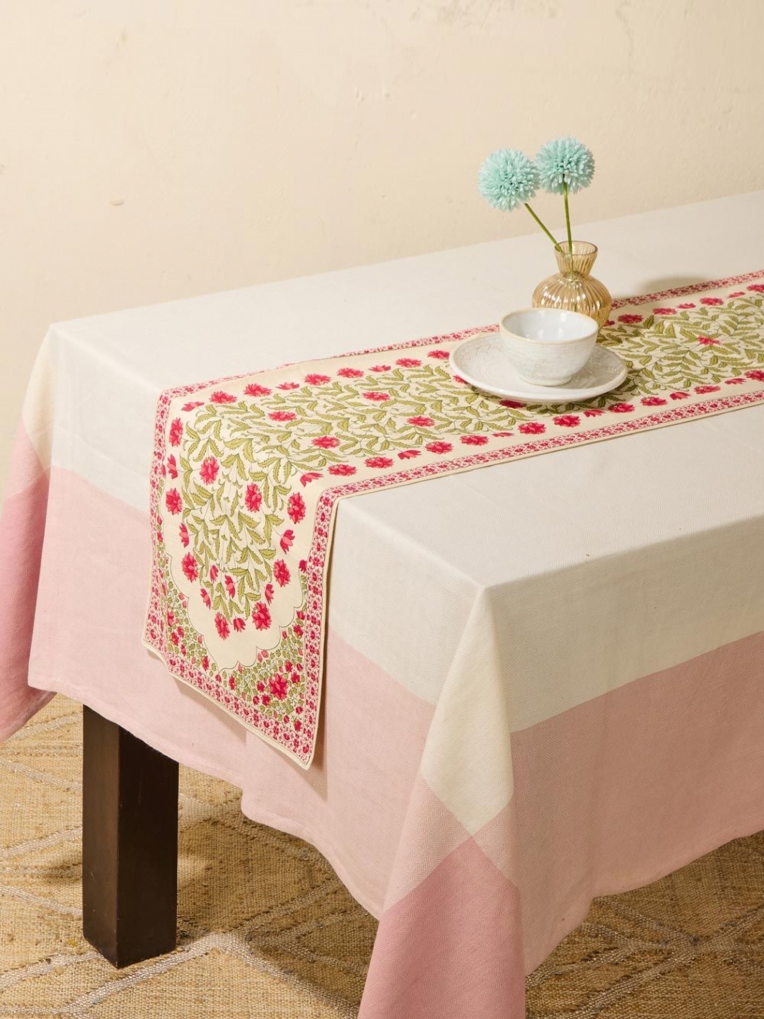 

Fabindia Red & Green Floral Printed Anti- Slip Table Runners