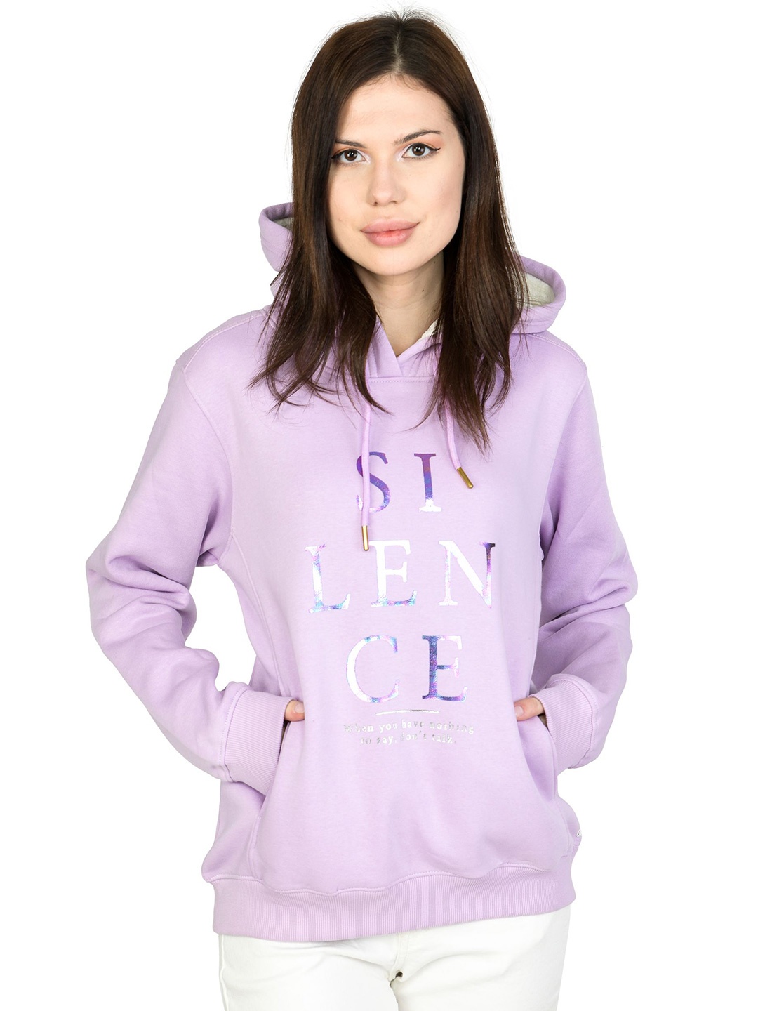 

Cheribell Women Printed Hooded Sweatshirt, Mauve