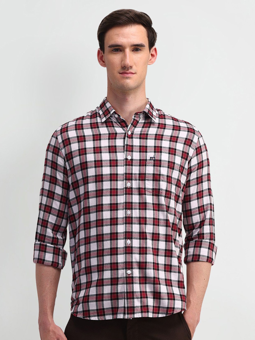 

Arrow Sport Men Manhattan Slim Fit Opaque Checked Casual Shirt, Red