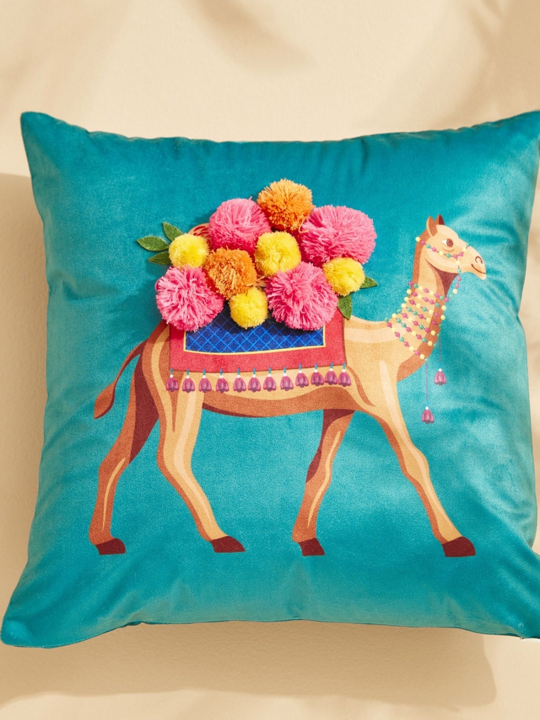 

Home Centre Green & Brown Camel Printed Square Filled Cushion