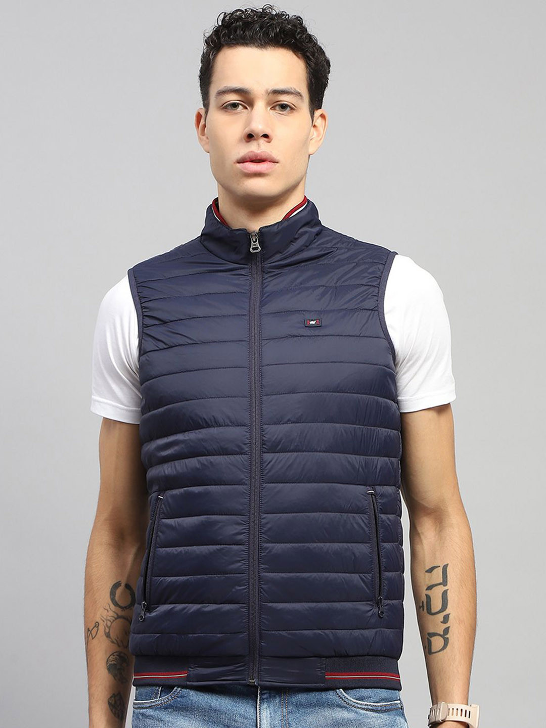 

Monte Carlo Men Mock Collar Solid Casual Padded Jacket, Navy blue