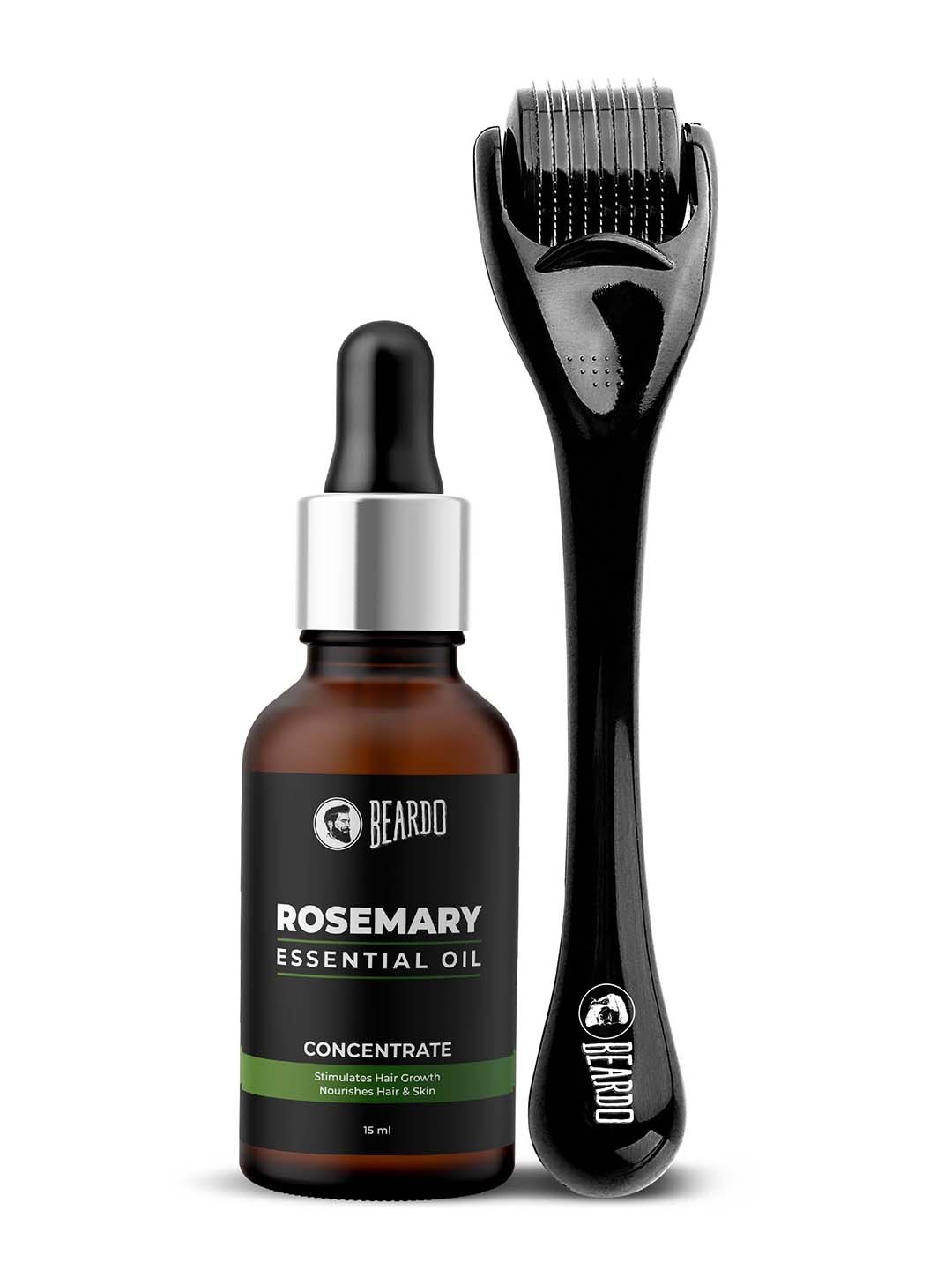 

BEARDO Set Of Dermaroller & Rosemary Essential Oil - 15ml, Black