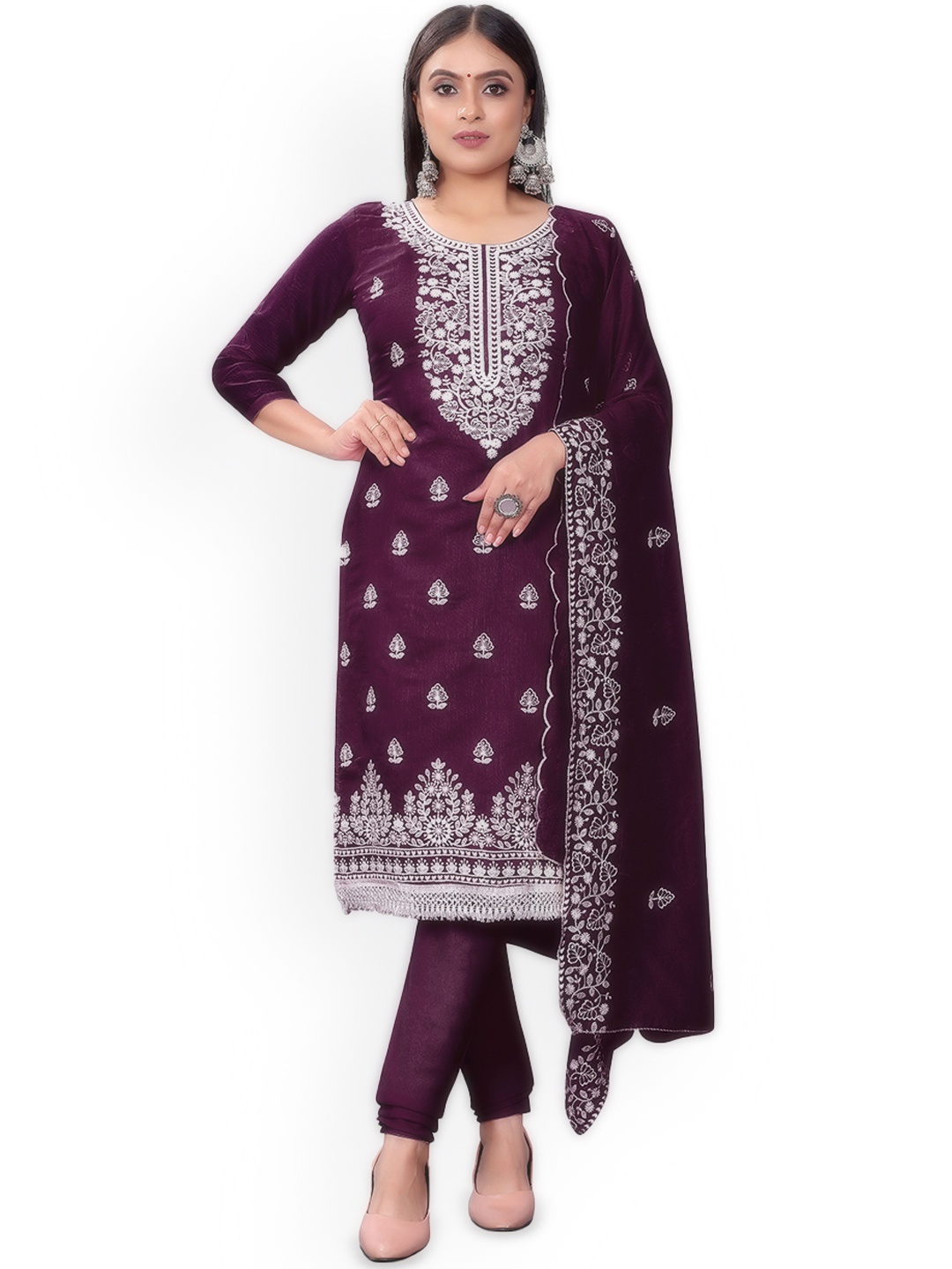 

Maroosh Floral Embroidered Unstitched Dress Material, Purple