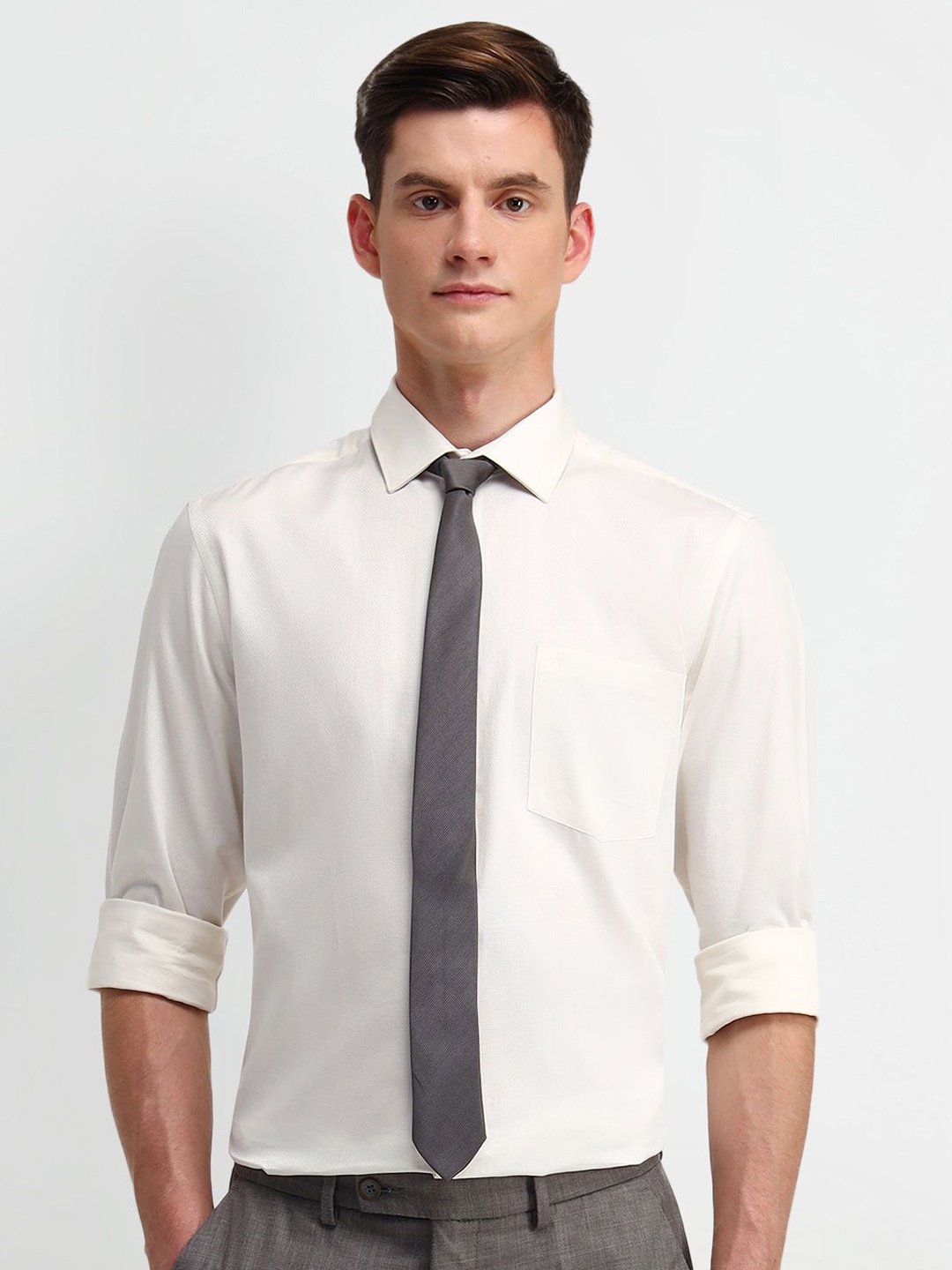 

Arrow Men Classic Spread Collar Solid Cotton Formal Shirt, White