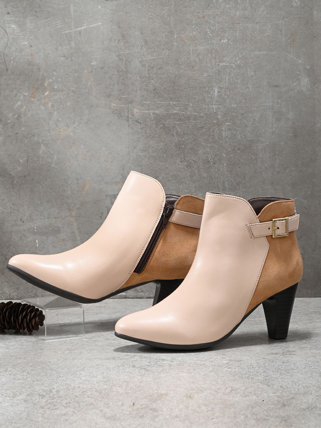 

The Roadster Lifestyle Co Women Pointed Toe Kitten Heel Regular Boots, Beige